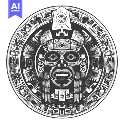Aset desain premium: Circular Aztec Design with a Central Mask