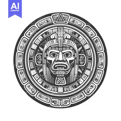 Aset premium populer: Circular Aztec Design with a Detailed Mask in the Center
