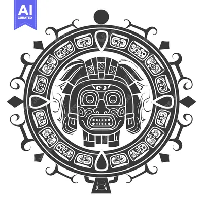 Aset desain premium: Circular Aztec Design with a Face in the Center