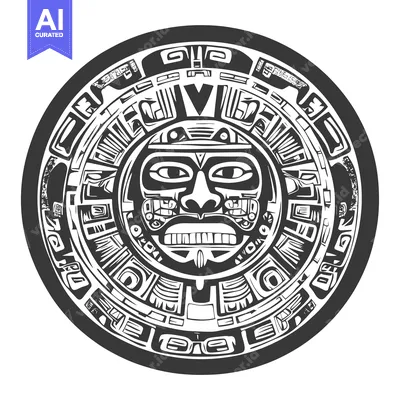 Aset desain premium: Circular Aztec Design with a Face in the Center