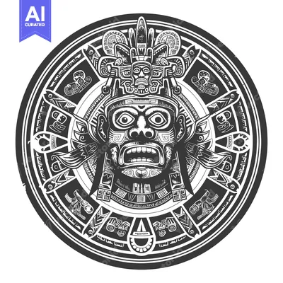 Aset premium populer: Circular Aztec Design with a Fearsome God Face