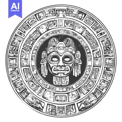 Aset desain premium: Circular Aztec Design with a Mask in the Center