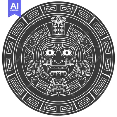 Aset premium populer: Circular Aztec Design with a Stylized Human Face