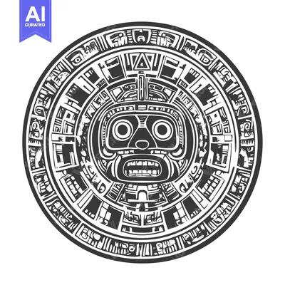 Aset premium populer: Circular Aztec Design with Central Face