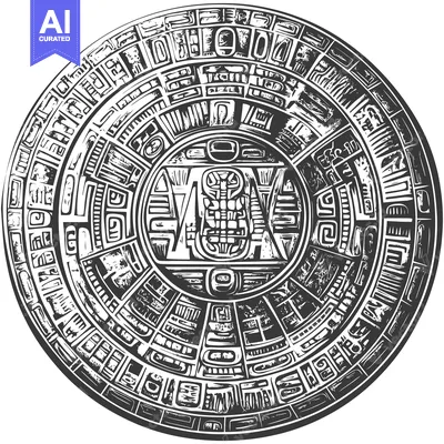 Aset premium populer: Circular Aztec Design with Central Figure and Glyphs