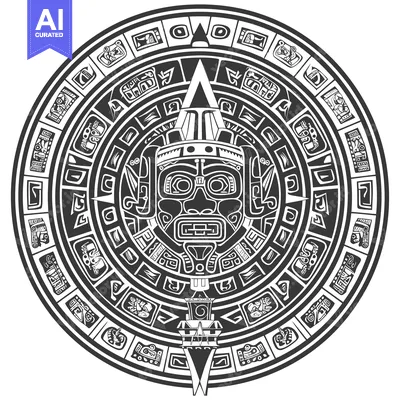 Aset premium populer: Circular Aztec Design with Central Mask and Surrounding Symbols
