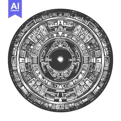 Aset premium populer: Circular Aztec Design with Central Motif and Geometric Patterns
