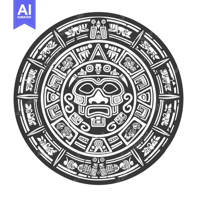 Aset premium populer: Circular Aztec Design with Face and Geometric Patterns