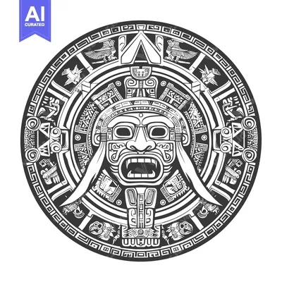 Aset desain premium: Circular Aztec Design with Fangs and Ornate Details