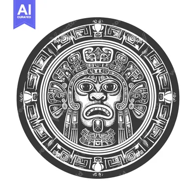 Aset premium populer: Circular Aztec Design with Ornate Facial Motif