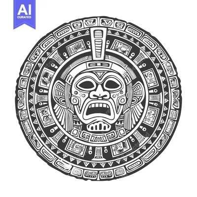Aset premium populer: Circular Aztec Mask with Geometric Pattern