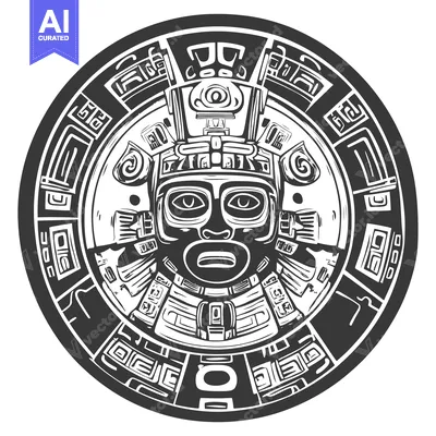 Premium design asset: Circular Aztec Mask with Intricate Geometric Patterns