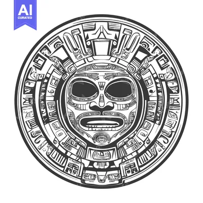 Aset desain premium: Circular Aztec-Style Mask with Intricate Geometric Designs