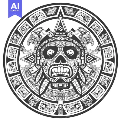 Premium design asset: Circular Aztec Sun God Calendar With Intricate Detail
