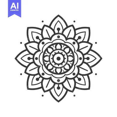 Aset premium populer: Circular black and white mandala with intricate details