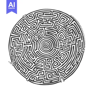 Premium design asset: Circular Black and White Maze with an Entrance and an Arrow