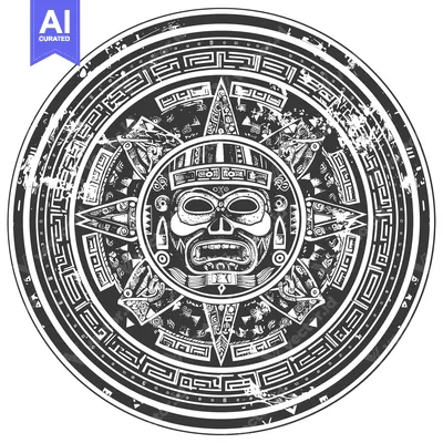 Premium design asset: Circular Design Featuring a Geometric Mayan-Inspired Mask