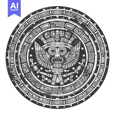 Premium design asset: Circular Design Featuring a Mayan Deity with Wings