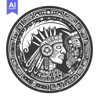 Aset desain premium: Circular Design Featuring an Aztec Warrior in Profile