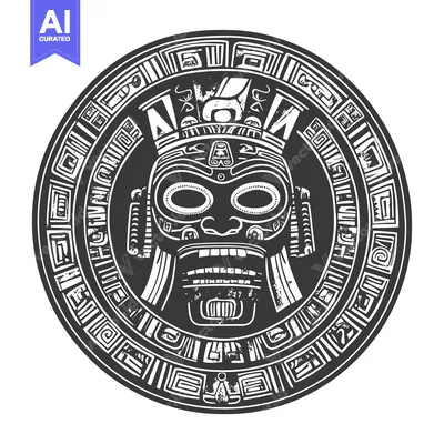 Aset desain premium: Circular Design Featuring a Tribal Mask with Geometric Details