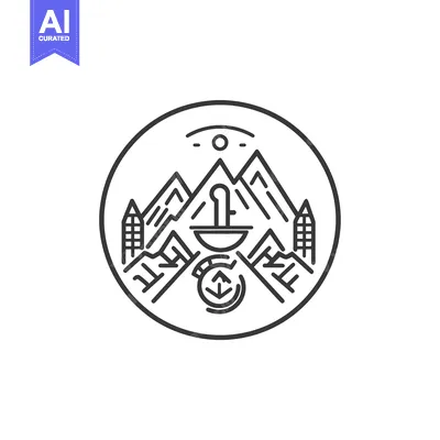 Aset premium populer: Circular Design Featuring Mountains, a Sun, and Arrows