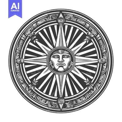 Aset premium populer: Circular Design with a Central Face and Surrounding Geometric Patterns