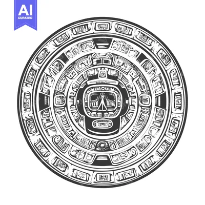 Premium design asset: Circular Design with a Central Mayan Face and Glyphs