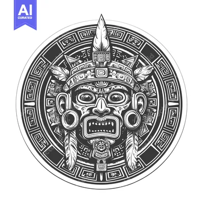 Aset premium populer: Circular Design with Aztec Mask, Feathers, and Geometric Patterns