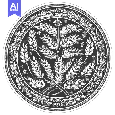 Aset premium populer: Circular design with stylized wheat stalks, leaves and flowers
