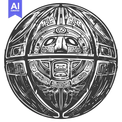 Premium design asset: Circular Design with Two Faces and Feathers