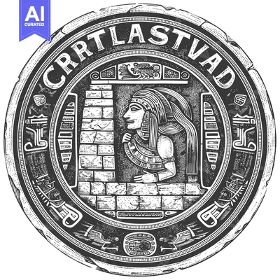 Premium design asset: Circular Emblem with a Woman in Profile and Ornamental Border