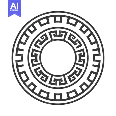 Aset desain premium: Circular geometric pattern with concentric rings and greek key motifs