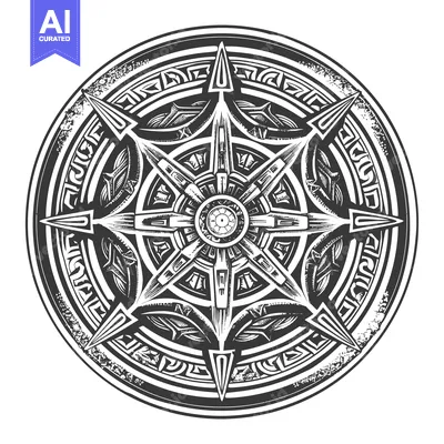 Premium design asset: Circular Geometric Pattern with Six-Pointed Star and Ornamental Border