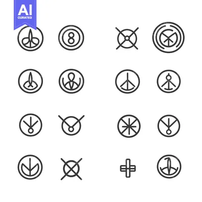 Aset desain premium: Circular Geometric Shapes with Various Symbols and Patterns