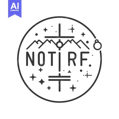 Aset premium populer: Circular Graphic with Mountains, Stars, and the Word "NOTIRF"