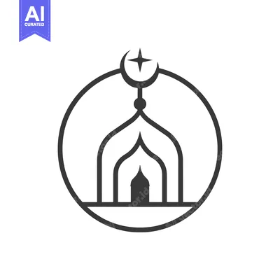 Circular Icon of a Mosque with a Crescent Moon and Star
