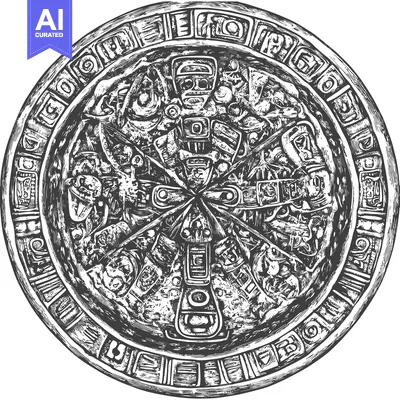 Aset premium populer: Circular Mayan Relief Carving with Symbolic Figures