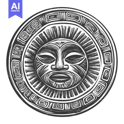 Aset desain premium: Circular Monochromatic Illustration of a Tribal Mask