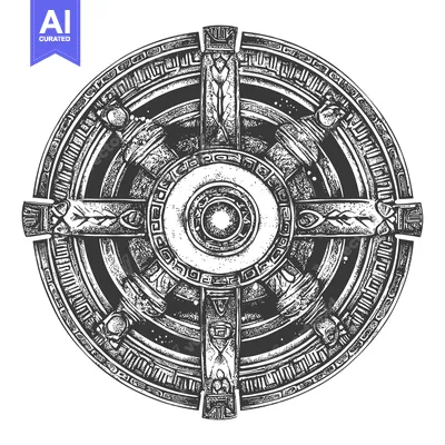 Aset premium populer: Circular Ornament with Four Arms and a Central Eye