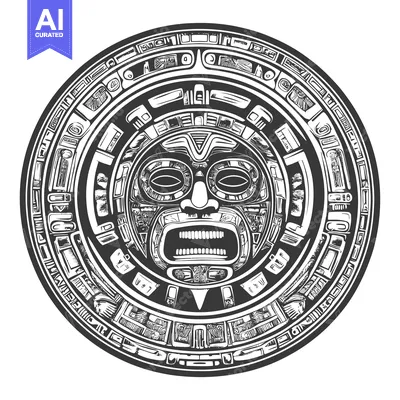 Aset premium populer: Circular Ornate Design with a Central Depiction of a Face