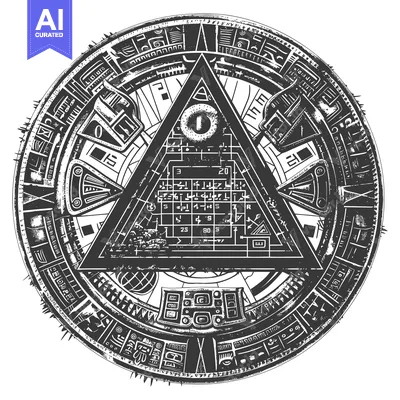 Aset desain premium: Circular Symbol with an Eye in a Triangle and Ornate Design