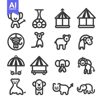 Aset premium populer: Circus Animal and Tent Icons Set