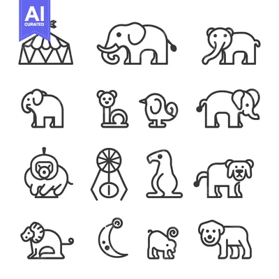 Aset premium populer: Circus Animals and Attractions Outline Icons
