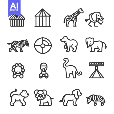 Aset premium populer: Circus Animals and Structures Line Icons