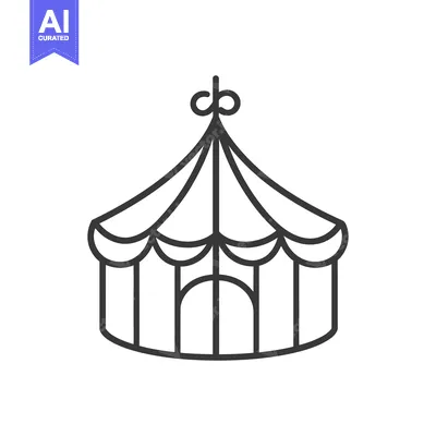 Aset desain premium: A simple line drawing of a circus style tent structure