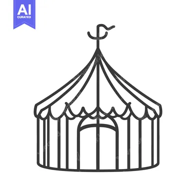 Aset desain premium: A simple black and white illustration of a circus tent
