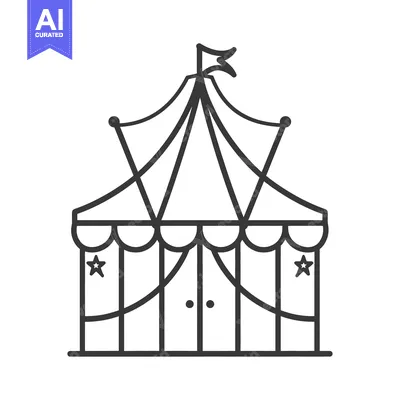 Aset desain premium: A black and white illustration of a festive circus tent
