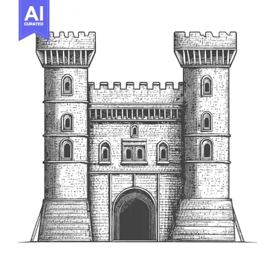 Aset premium populer: Majestic Medieval Castle Gatehouse Architectural Drawing
