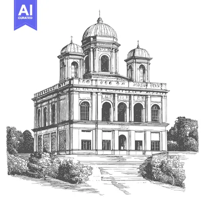 Aset premium populer: Elegant Church Architectural Drawing With Landscaping