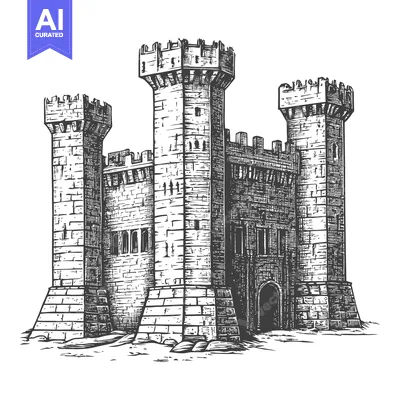 Majestic Stone Castle Illustration With Three Towers